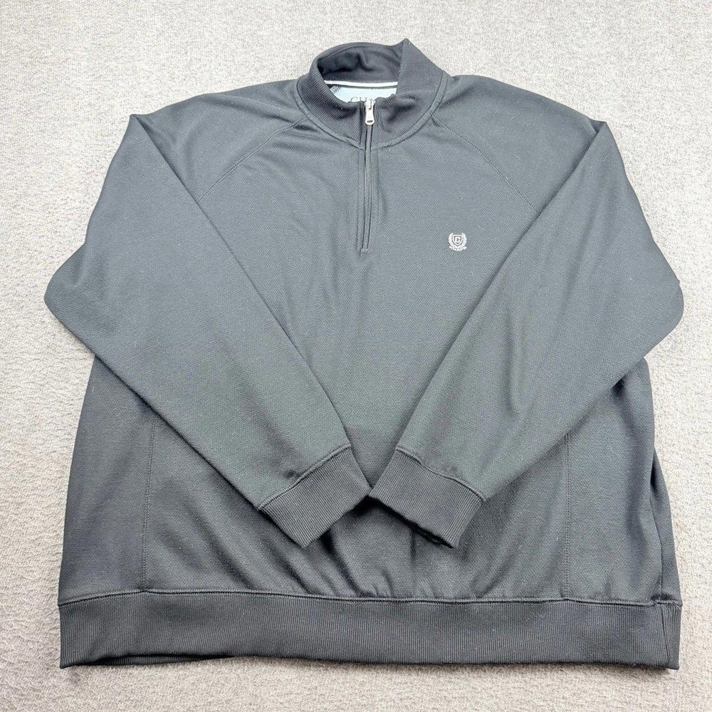 Chaps Men's 2XB Quarter Zip Pullover Sweatshirt Black Long Sleeve Logo